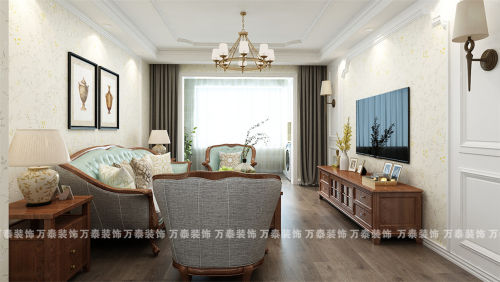 济南室内装修凤凰国际简欧风格案例分享客厅窗帘