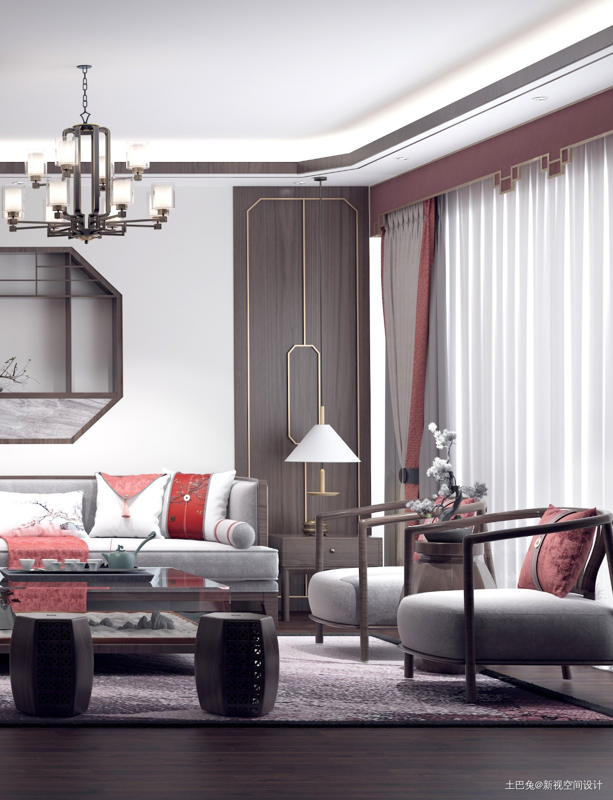 《中国红》新中式风格家装客餐厅设计新中式客厅设计图片赏析