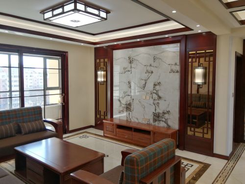新中式客厅沙发121-150m²三居中式现代家装装修案例效果图