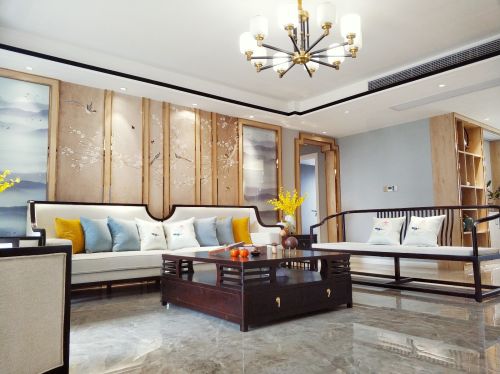 中航城客厅窗帘201-500m²四居及以上中式现代家装装修案例效果图