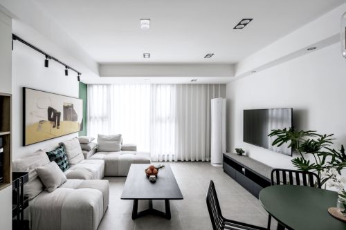 客厅装修效果图墨绿➕原木生态LOFT公寓《白101-120m²一居北欧风家装装修案例效果图