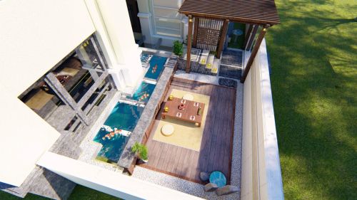 功能区装修效果图小的前庭庭院方案设计60m²以下别墅豪宅中式现代家装装修案例效果图