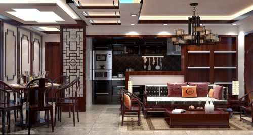 61-80m²三居中式现代装修图片餐厅装修效果图新中式