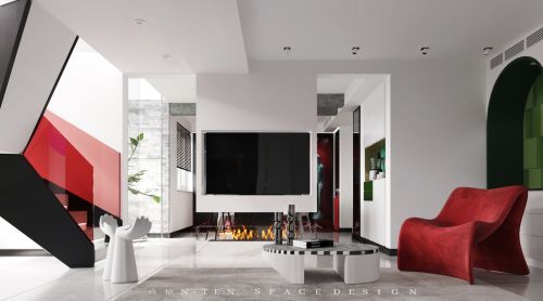 客厅装修效果图NTENDESIGN丨一人居的151-200m²二居潮流混搭家装装修案例效果图