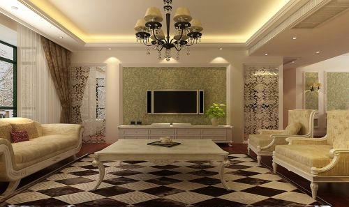 客厅装修效果图欧式小家61-80m²一居欧式豪华家装装修案例效果图