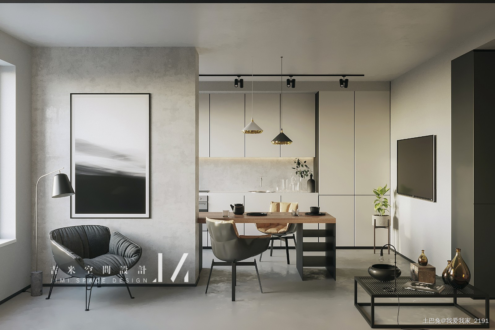 【吉米设计】现代｜单身公寓现代简约客厅设计图片赏析