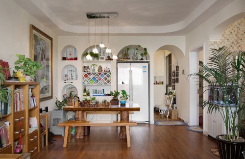 厨房装修效果图90平的装修，纯净的家居色彩让81-100m²二居地中海家装装修案例效果图