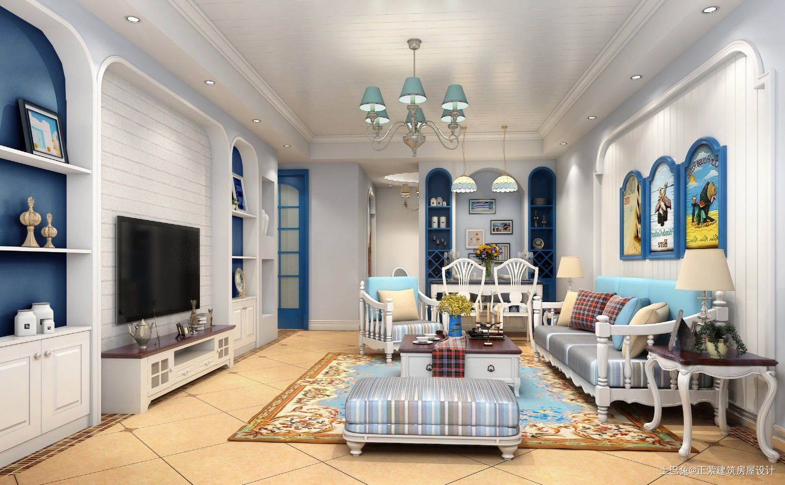 地中海风格让家充满蔚蓝色的浪漫情怀！其他客厅设计图片赏析