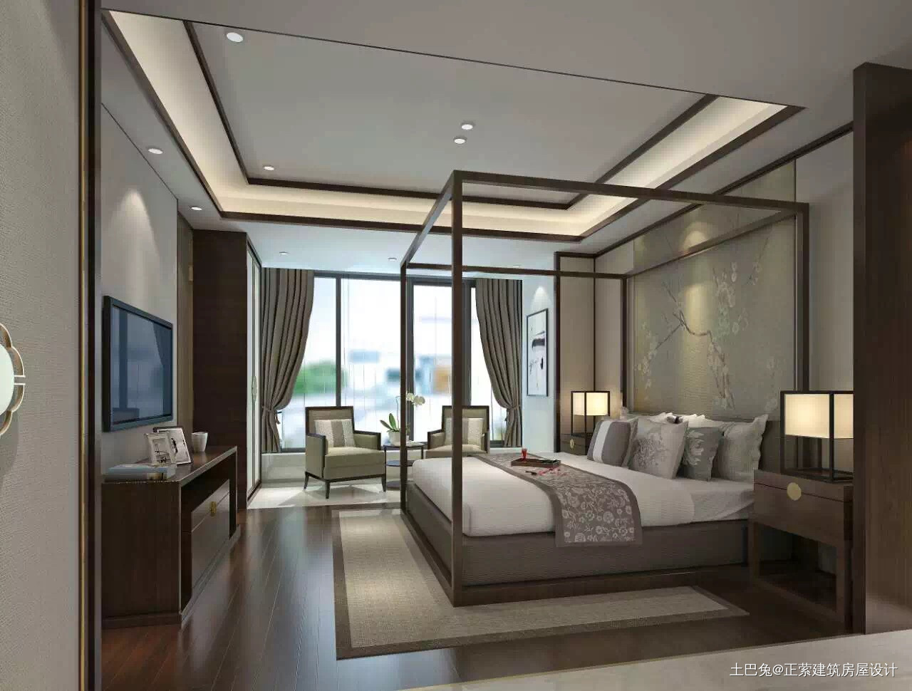 叠加别墅新中式东方设计新中式卧室设计图片赏析
