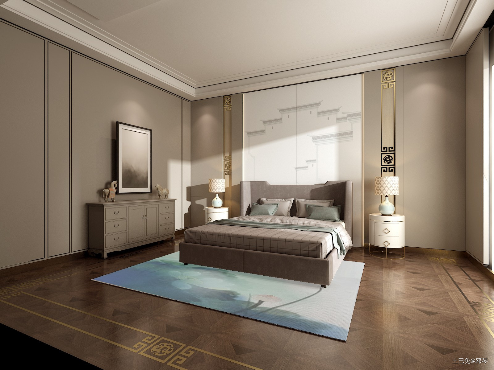 奢贵的当代“园林间”生活新中式卧室设计图片赏析