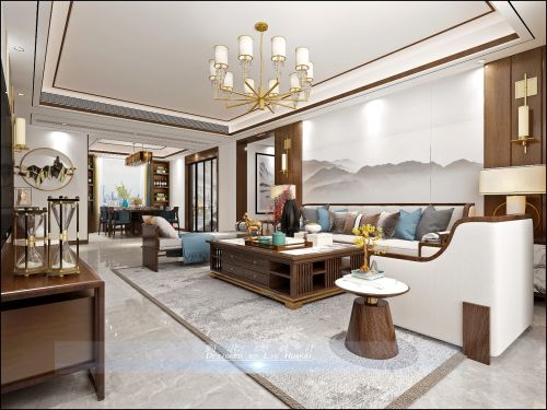 白色中式现代客厅沙发2装修效果图新中意境
