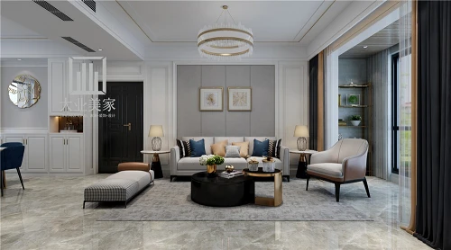 客厅窗帘装修效果图融创中心127平现代简约风格案