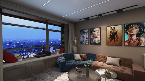 客厅装修效果图单身公寓61-80m²一居潮流混搭家装装修案例效果图