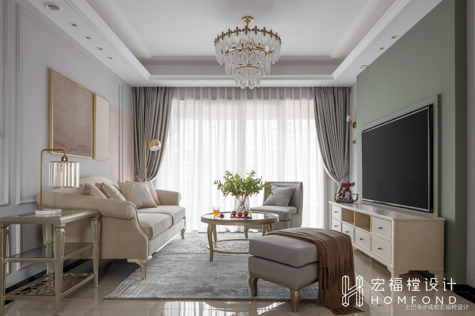 化羽宏福樘设计美式客厅设计图片赏析