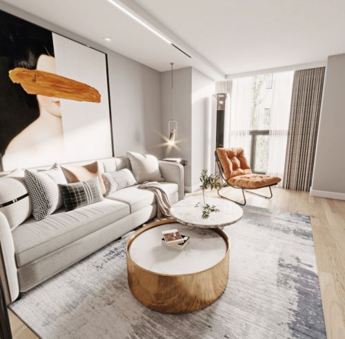 客厅装修效果图你爱的公寓风格60m²以下复式北欧风家装装修案例效果图