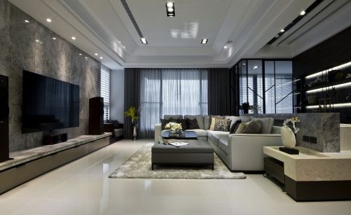 客厅装修效果图营造沉稳知性空间打造人文现代风201-500m²一居现代简约家装装修案例效果图