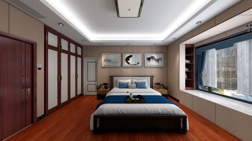 中式现代143㎡四居卧室2023装饰效果图片