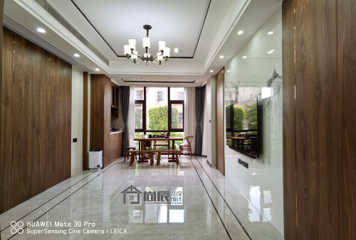 客厅装修效果图新中式叠拼121-150m²复式新中式家装装修案例效果图