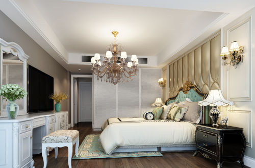 卧室装修效果图上海惠南金地城121-150m²复式美式经典家装装修案例效果图