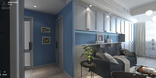 四居及以上北欧极简装修图片客厅装修效果图简约灰+蓝|现代简美风格雅居装