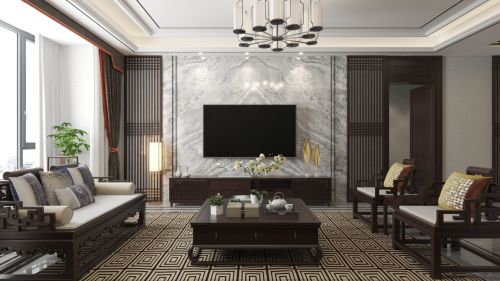 客厅装修效果图中式！传统文化的审美意蕴151-200m²四居及以上日式家装装修案例效果图
