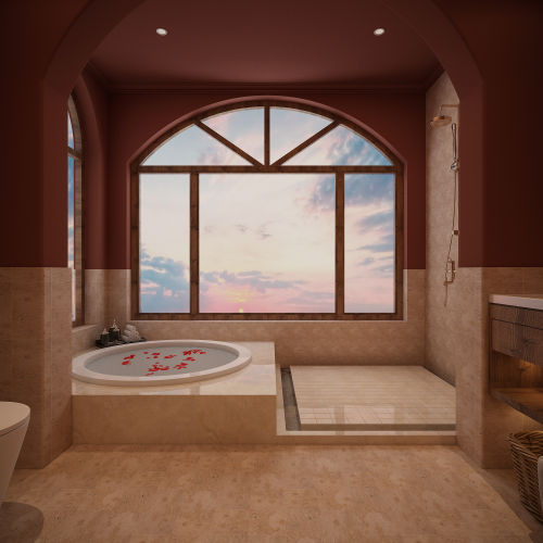 卫生间浴缸1装修效果图美式居家的风格，是一种生活态度