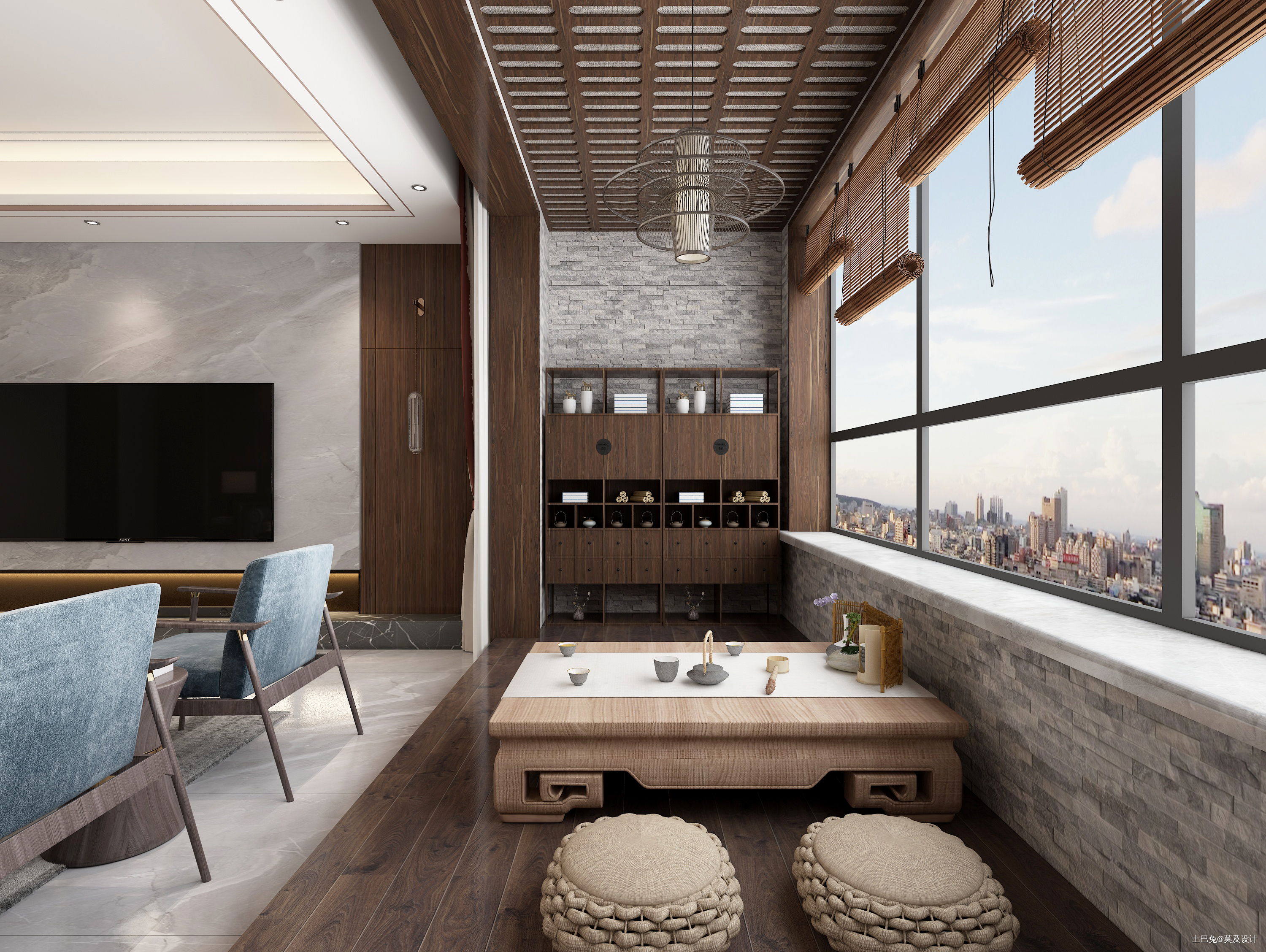 新中式客餐厅设计新中式阳台设计图片赏析