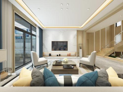 客厅装修效果图暖色轻奢生活201-500m²三居欧式豪华家装装修案例效果图