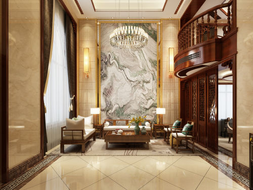 别墅豪宅中式现代装修图片客厅装修效果图中式南京宏图上水庭院