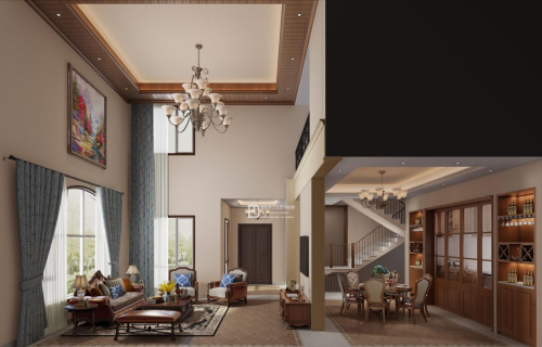 客厅装修效果图河源华南城十里东岸1159平，1000m²以上美式经典家装装修案例效果图