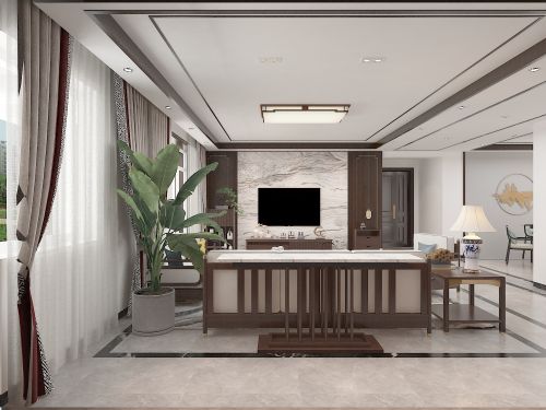 客厅装修效果图新中式大三居151-200m²二居中式现代家装装修案例效果图