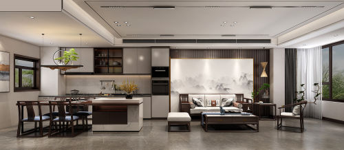 客厅装修效果图文化传承121-150m²复式新中式家装装修案例效果图