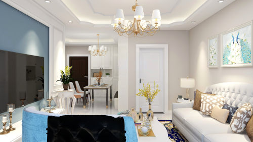 客厅装修效果图90平米简欧设计温馨的家81-100m²二居欧式豪华家装装修案例效果图