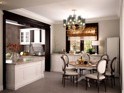 201-500m²四居及以上美式经典装修图片厨房装修效果图汇龙国际花园：浅色调的美式轻奢