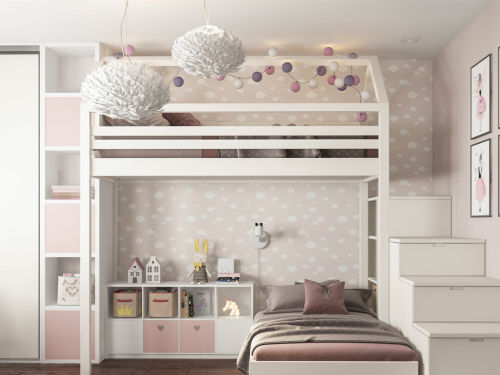 81-100m²现代简约装修图片卧室装修效果图软装粉色少女心的儿童房，充满童