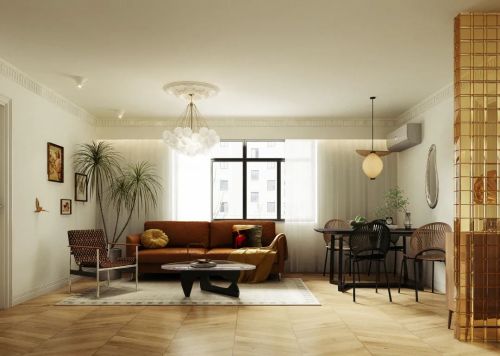 客厅装修效果图新作108㎡复古小美式，精致生101-120m²美式经典家装装修案例效果图
