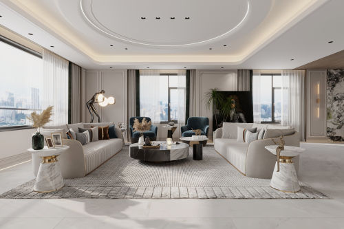 201-500m²四居及以上美式经典装修图片客厅装修效果图美式轻奢经典不俗