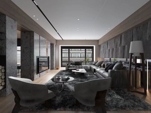 装修效果图经典黑白灰现代风格客厅装修设计1000m²以上三居现代简约家装装修案例效果图