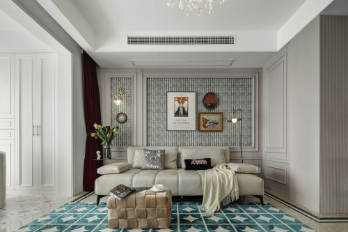 客厅装修效果图法式与复古的融合，打造舒惬身心81-100m²三居潮流混搭家装装修案例效果图