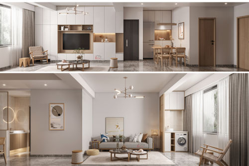 客厅装修效果图淡雅的原木色61-80m²三居日式家装装修案例效果图