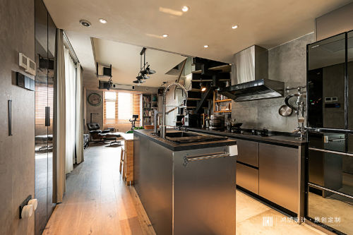 厨房装修效果图80㎡复古工业风LOFT，这个61-80m²二居其他家装装修案例效果图