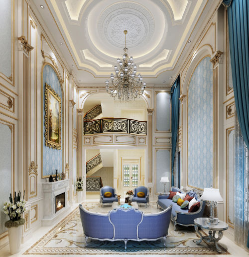 京基鹭府法式客厅客厅欧式豪华家装装修案例效果图