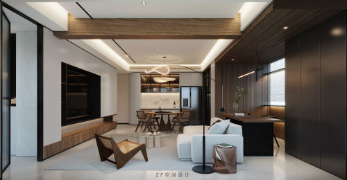 客厅装修效果图东方风韵的现代三居室住宅101-120m²三居中式现代家装装修案例效果图