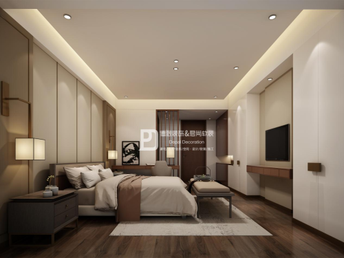 201-500m²四居及以上中式现代装修图片卧室装修效果图宁静致雅的新中式风，现代人的中