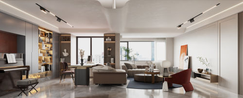 客厅装修效果图第二步：请为图片添加描述201-500m²复式现代简约家装装修案例效果图