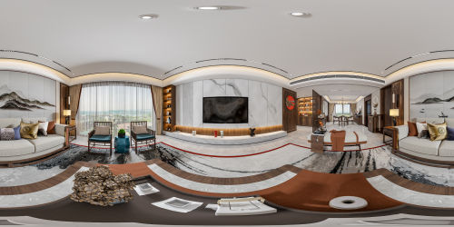 客厅装修效果图运河一品下叠201-500m²复式中式现代家装装修案例效果图