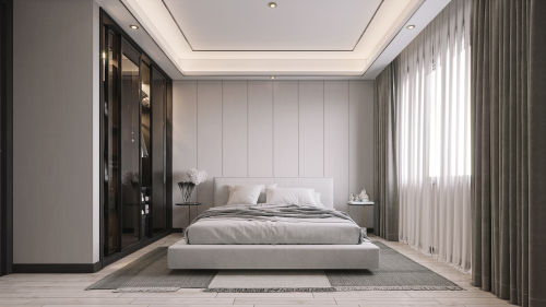卧室装修效果图极简中式201-500m²中式现代家装装修案例效果图