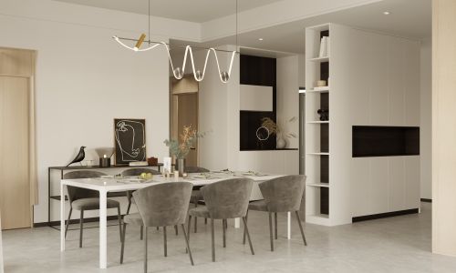 厨房装修效果图客厅81-100m²一居现代简约家装装修案例效果图