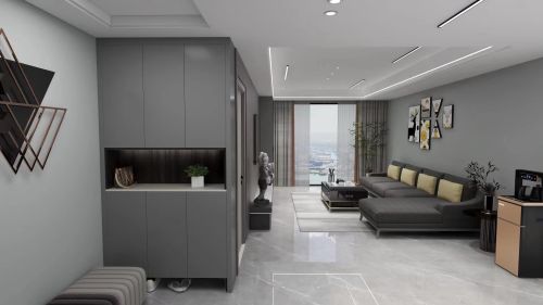 客厅装修效果图黑白灰高级101-120m²二居现代简约家装装修案例效果图