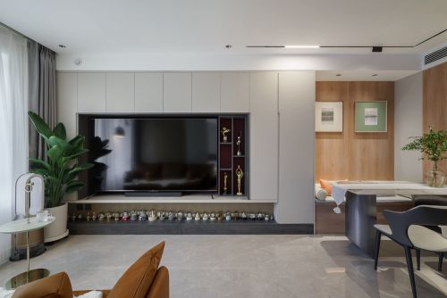 客厅装修效果图65㎡实际空间做出130㎡的利61-80m²二居现代简约家装装修案例效果图